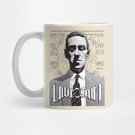 GLASS Mug | Gift | Hampers | Lovecraft Ambigram Portrait Black Text Hp Lovecraft Mug