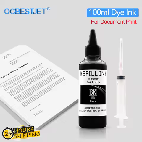 100ML Black Refill Dye Ink Kit for HP Epson Canon Brother Inkjet Printer CISS Cartridge Office Schoo