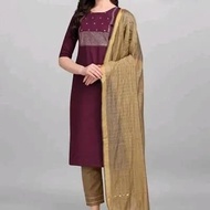 Beautiful Cotton Silk Kurti Set Indian Women party Wear Kurta Palazzo & Dupatta by Inaaya Fabric Fit