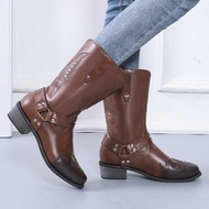 Women's Low-Heeled Leather Cowboy Shoes Style