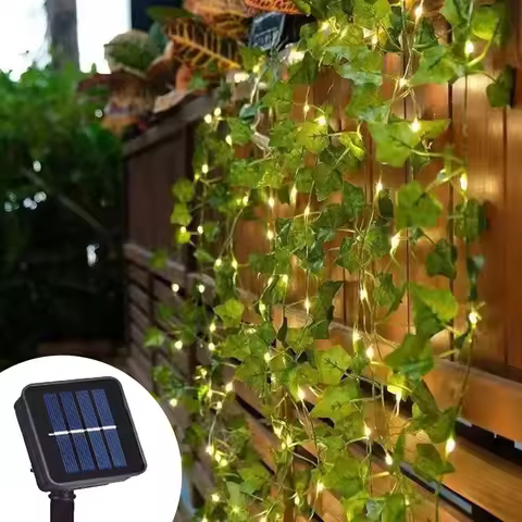 Green Leaf String Lights Solar LED Rattan Ivy Vine Fairy Lights For Garden Party Wedding Terrace Cam