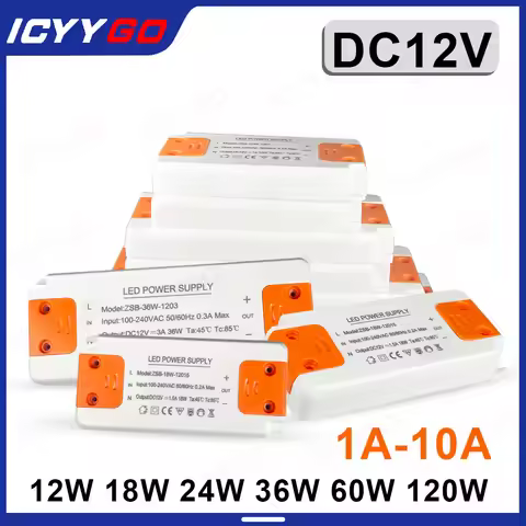 DC12V Ultra-thin Lighting Transformer 12W 18W 24W 36W 60W 120W LED Power Supply 1A 1.5A 2A 3A 5A 10A