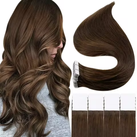 Full Shine Tape in Hair Extensions Remy Human Hair Darkest Brown 12inch-24inch 100% Remy Human Hair 