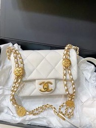 29/8門市現貨 ｜Chanel 22A Gold Coins Mini Flap Bag 爆款金幣方胖子方胖子 白色荔枝皮😍超仙氣 Full set 