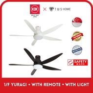 KDK Ceiling Fan with LED U60FW | 60Inch (150cm)| Light Yuragi function and with Remote, White or Bla