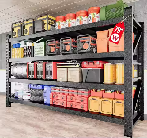 7000LBS Heavy Duty Garage Shelving Units,79" Wide&Deep Storage Shelves,Black Metal Garage Shelves,La