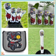 Golf Headcover PU Leather Waterproof Ripped Bear Embroidery Wood Cover Putter Cover Golf Course Golf