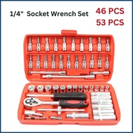 46/53PCS 1/4 Inch Bit And Socket Set Ratchet Wrench Combination Tool Kit