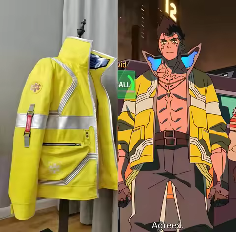 Anime Cyberpunk Edgerunners David Martinez Cosplay Costume Stand Collar Jacket Yellow Luminous Coat 