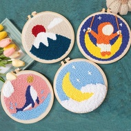 【Ready Stock】[Children Gift] Cross Stitch Kit Poke Embroidery Punch Needle Cross Stitch for Beginner DIY Needle Embroidery Kit Handcraft Wall Painting