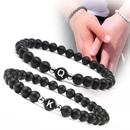Gelang Font huruf abjad Black Stone 26 Letters Bracelet Handmade DIY mattle