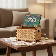 Festive 70th Birthday Wooden Hand-Crank Music Box - Vintage Card & Home Decor Gift  Kotak Muzik Hari