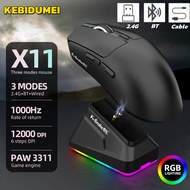 X11 PAW3311 Tri-Mode Wireless Mouse Bluetooth Mouse 12000 DPI Gaming Mouse RGB Touch Magnetic Chargi