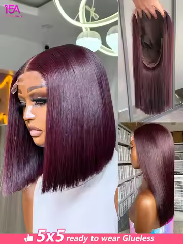 5X5 2x6 ready to go Glueless Wig #99J Dark Burgundy 100% Human Hair Wig Raw Vietnamese Lace Frontal 
