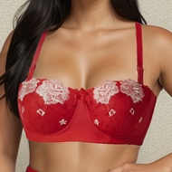 Softrhyme Plus Size Bras For Women Flower Embroidery Half Cup Underwire Lingerie 85C-110C Cup Underw