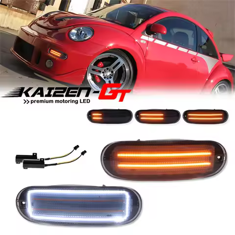 Switchback Amber Sequential LED Front Bumper Turn Signal Lights w/ White DRL Parking Lights For VW V