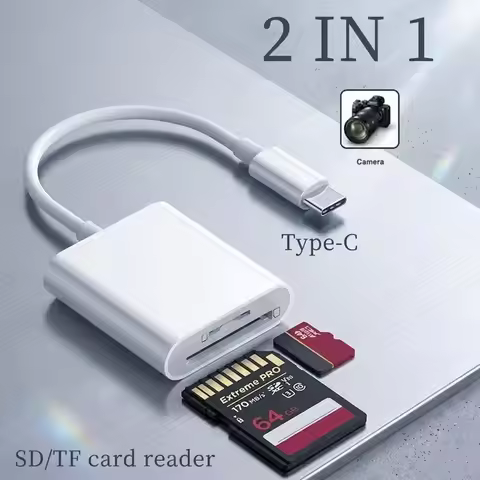 2-in-1 SD / TF Card Reader Adapter USB-C to SD/TF Dual Slot Plug And Play Memory Card Reader, Suitab