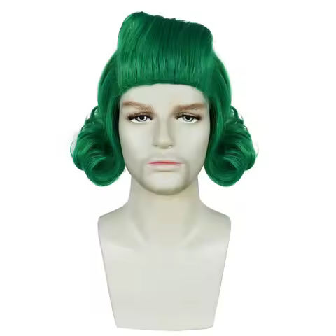 St Patricks Day for Halloween Carnival Comic Exhibition Synthetic Short Wavy Green Oompa Loompa Cosp