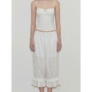 ANOTHERWAY Dami Set - Floral Embroidered Tank Top Mixed with Cotton Parachute Pants with Elegant Bow