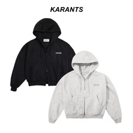 Karants Solid Color Zip-Up Hoodie Metal Logo Cropped Boxy Style Two-Way Zipper Unisex-AK76 Suitable 