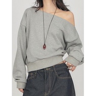 Codibook|Korea Korea EEZEE Basic Style Gray Crossbody Top TS073 Long Sleeve Women's Clothing