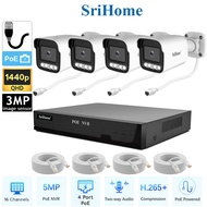SriHome NVR 5MP 16CH 4-port PoE Network Video Recording System + 4pcs PoE Camera 3MP + 4x 20m LAN Ca