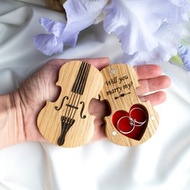 木製小提琴戒指盒 - 訂製雕刻結婚戒指盒，求婚戒指盒