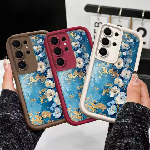 Gold Leaf Flower Phone Case For Samsung Galaxy S26 S25 S24 FE Plus Ultra 5G Staircase Soft Cover