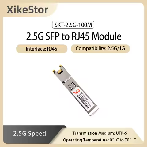 XikeStor 2.5G SFP to RJ45 Module 2.5G port, transmission distance: 100m, compatible with 2.5G/1G Plu