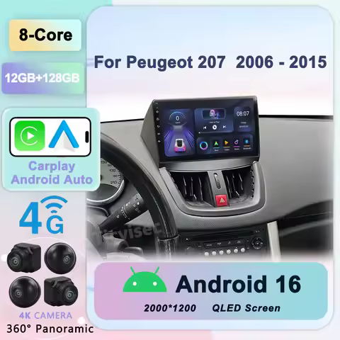 2 Din Android 16 for Peugeot 207 CC 207CC 2006 - 2015 Car Radio Multimedia Player Carplay Auto Stere