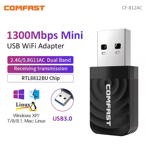 Comfast 1300Mbps USB WiFi Adapter AC1300 WiFi5 Ethernet Network Card Dual Band 5G&2.4G USB3.0 WiFi D