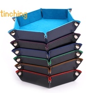 [TinCh-t] Foldable Dice Tray Box Leather Folding Hexagon Coin Square Tray Dice Game [NEW]