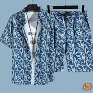set blouse dan seluar lengan pendek baju raya lelaki Casual suit men's quick-drying hawaiian beach s