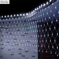 KIRIN ปลั๊ก EU ไฟ LED ตาข่ายแบบสาย 3 สี ป้องกันน้ำ ไฟประดับตกแต่ง ไฟประดับ 1.5x1.5ม ไฟม่าน ของตกแต่ง