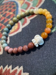 天然阿拉善瑪瑙+布偶小飛象猛獁象牙 漸變糖果 手串手鏈