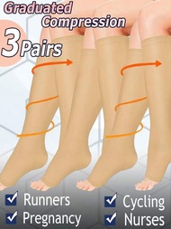 3 雙拉鍊露趾運動壓縮襪適合女性懷孕期和男性循環更好的血液流動最適合成人護士醫療運動跑步護士遠足騎自行車