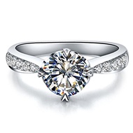 THREE MAN 1CT Heart Pattern Prongs Setting NSCD Simulated Diamond Ring Engagement for Women Genuine 