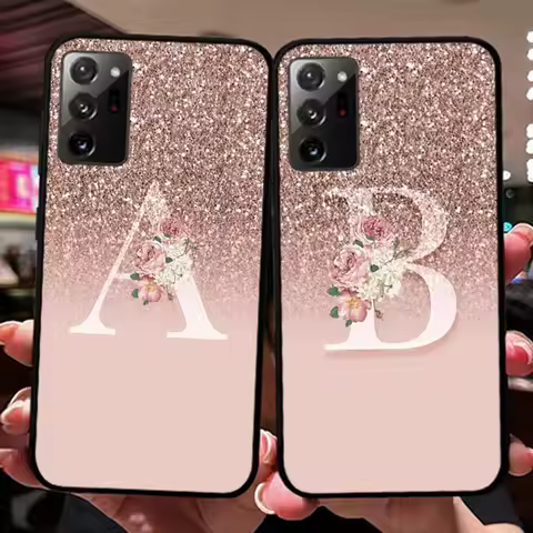 Letter Pink Shiny M R Clear Phone Case For Samsung Note 8 9 10 20 Pro Plus Lite M10 M11 M20 M30 M21 