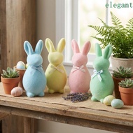 ELEGANT Flocked Rabbit Figures, Plush Solid Color Easter Bunny Statue, Spring Decor Foam with Bow 3D
