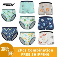 SMY 2 PCS Dinosaur Print Kids Boy Underwear Cotton Fiber Boy Boxer Briefs Soft Comfortable Boys Panty 3-15 Yrs