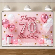 Pink Happy Birthday Party Banner Backdrop 50th Birthday Party Decoration Background Suitable for Wom