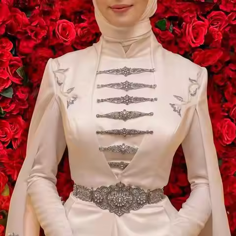 Vintage Turks Caucasus Women Breastplate Bridal Dress Brooch Hollow Flower Kazakh Wedding Jewelry