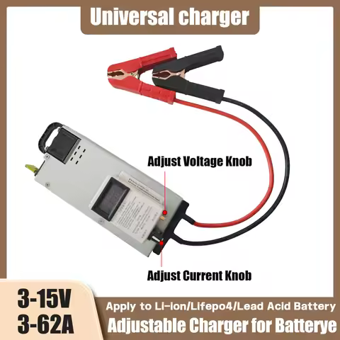 LiFePO4 Charger12V 62A Rated 60A Continuous 110–240V AC Adjustable Output 3–15 V Fast-Charging Adapt