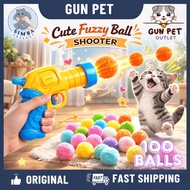 GUN PET Cat Toy Gun Fur Ball Pompom Teaser  Pistol Cat Soft Balls Interactive Pistol Mainan Kucing