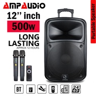 Ampaudio 12 inch Portable Speaker with Wireless Mic Bluetooth Portable 500W
