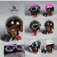 Genuine 3/4 helmet with gol rim - with aviator goggles for backpacking - free sticker