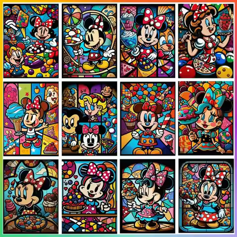 Disney Glass Mickey Minnie Crafts Puzzle Printed Hanging Sale Mosaic Stitch Diamond Painting 5d Art 