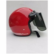 HELM BOGO RETRO CAT FULL LEHER DEWASA PRIA WANITA WARNA MOTIF GARIS MERAH HITAM DOFF GLOSY BIRU PUTI