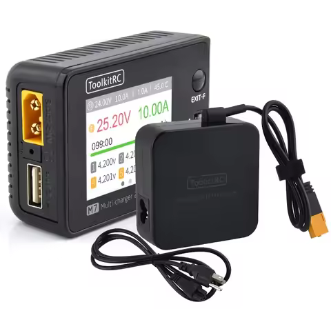 ToolkitRC M7 200W 10A Balance Charger Discharger With ADP100 for 1-6S Lipo Battery Voltage Servo Che