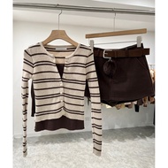 0108 Live Style, Fake 2-Piece Striped Knit Top